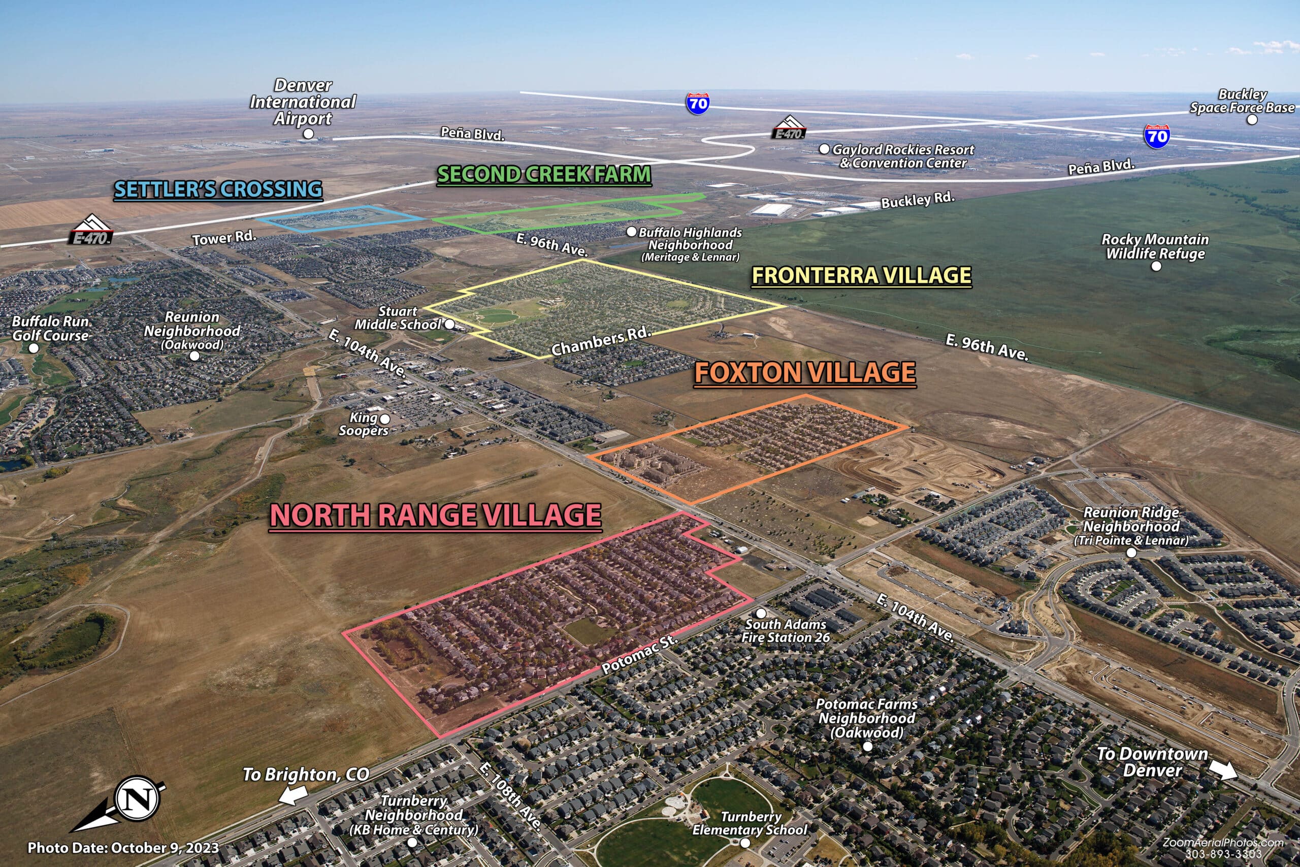 Aerial view of Commerce City properties, showcasing community stabilization and quality workforce housing.