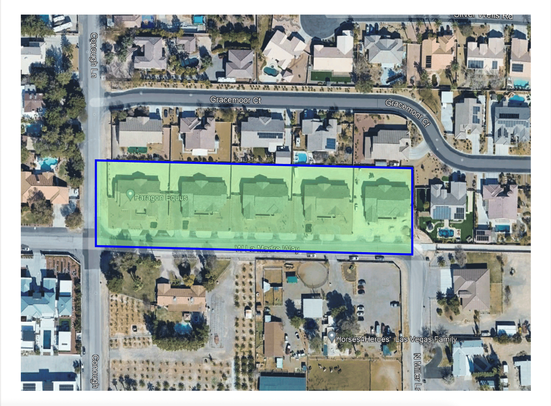 Aerial image of Paragon Equus, depicting the community's layout and environment.