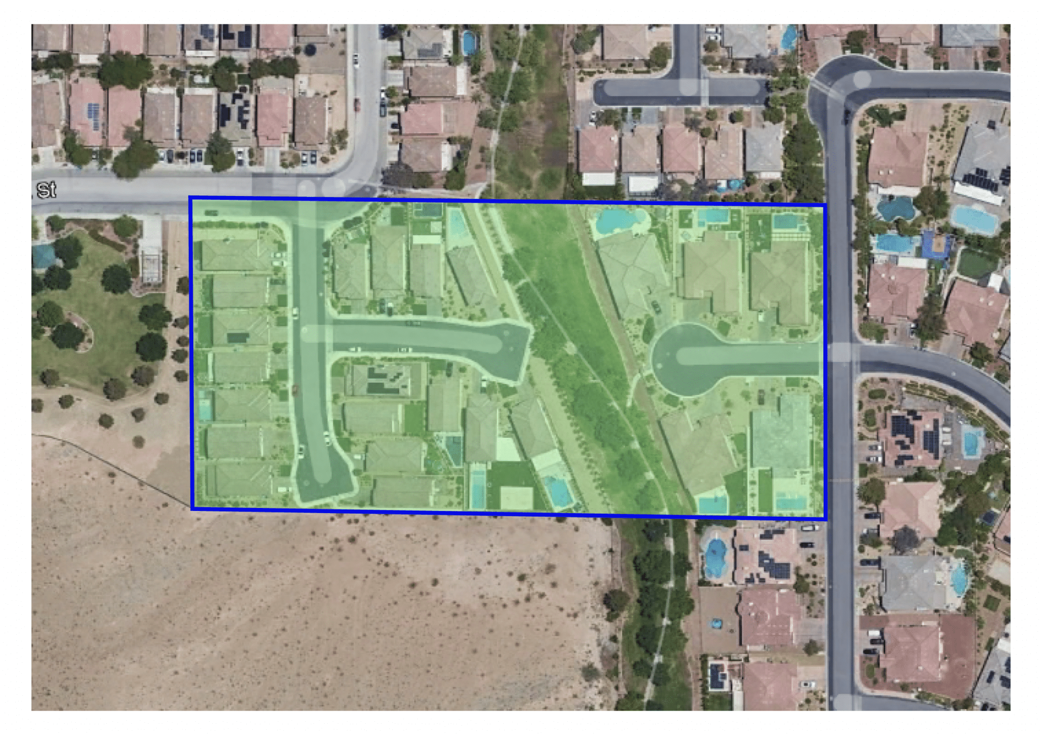 Aerial view of Paragon Place, illustrating the community's layout and surrounding area.