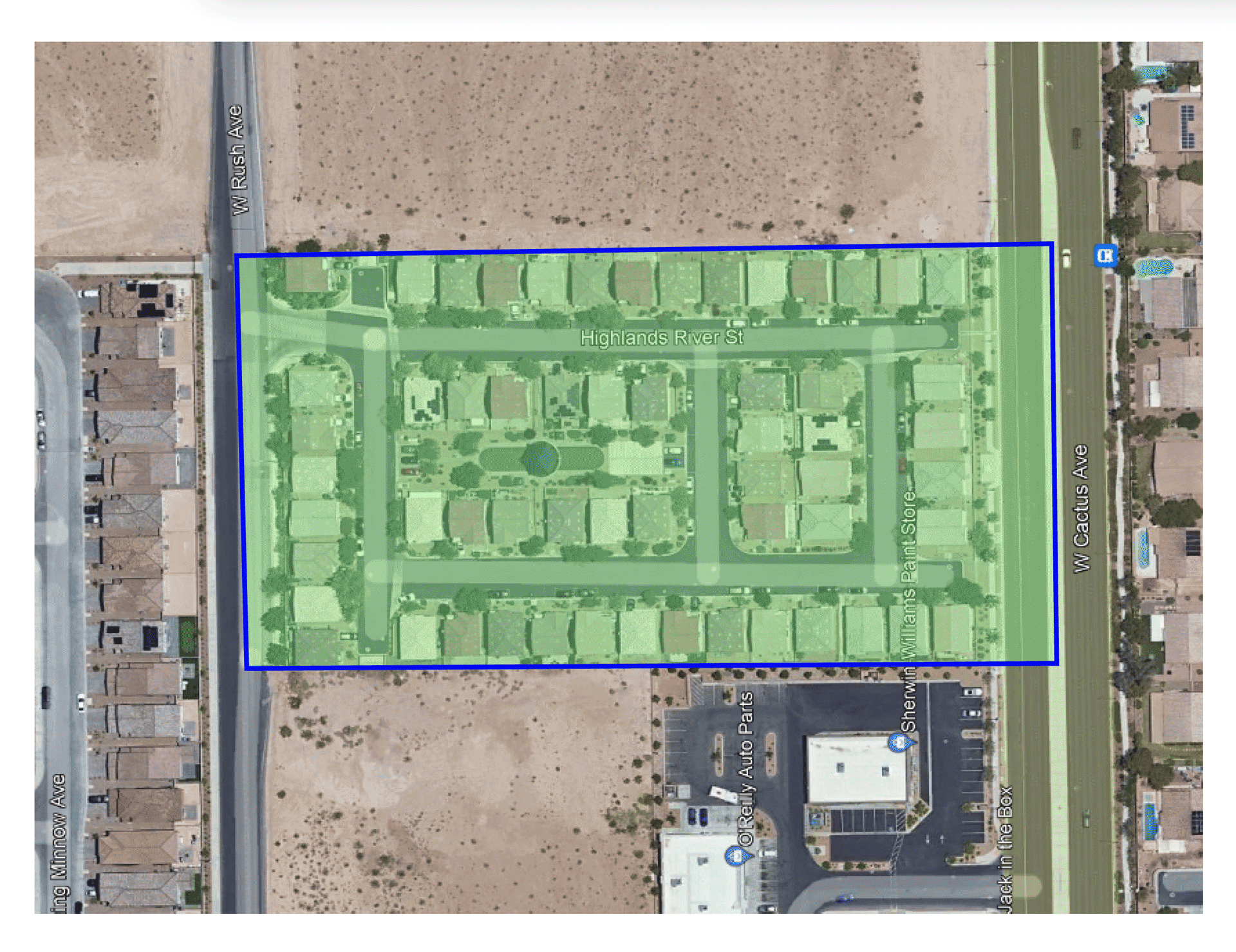 Aerial image of Sage Creek, illustrating the layout of the community and its natural surroundings.