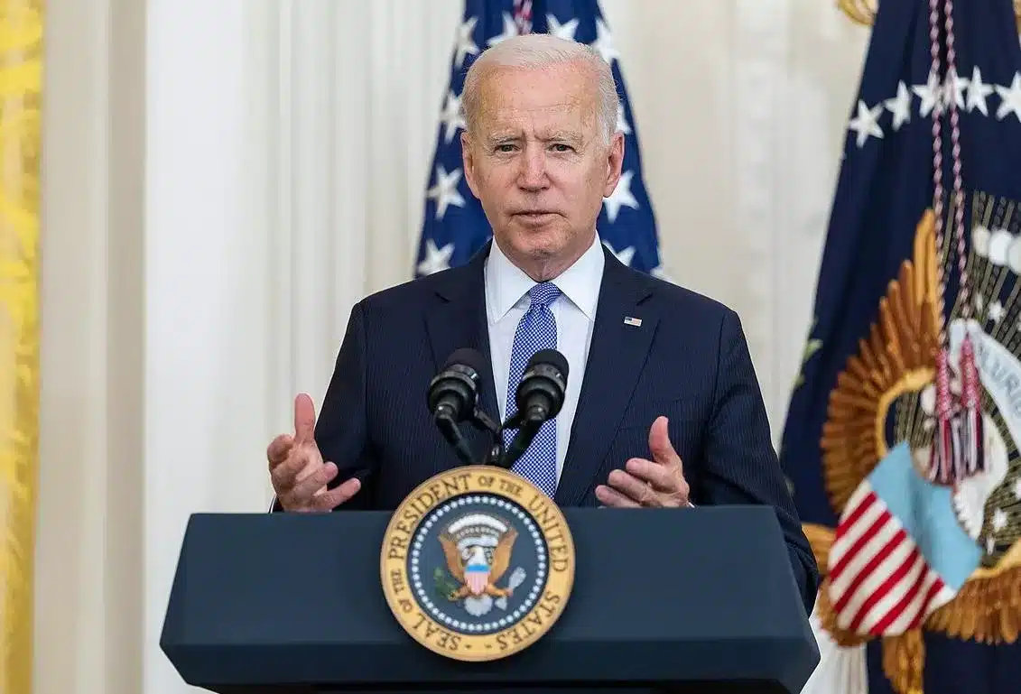 President Biden at the White House podium.